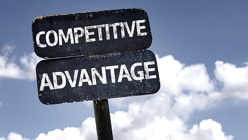 Competitive Advantage sign with clouds and sky background